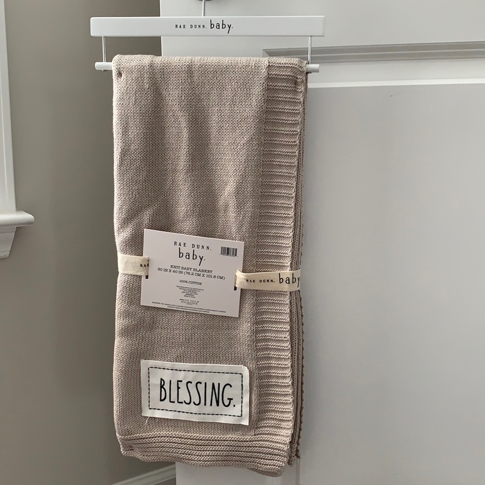 Rae Dunn Blessing Baby Tan Knit Blanket